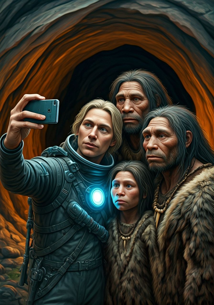 The Time traveler meets Neandertals  by @Tatti