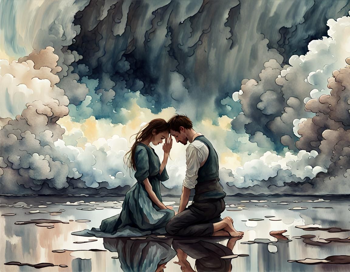 A Woman  and man down on knees together