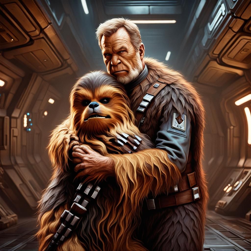 Captain Kirk hugging Chewbacca - AI Generated Artwork - NightCafe Creator