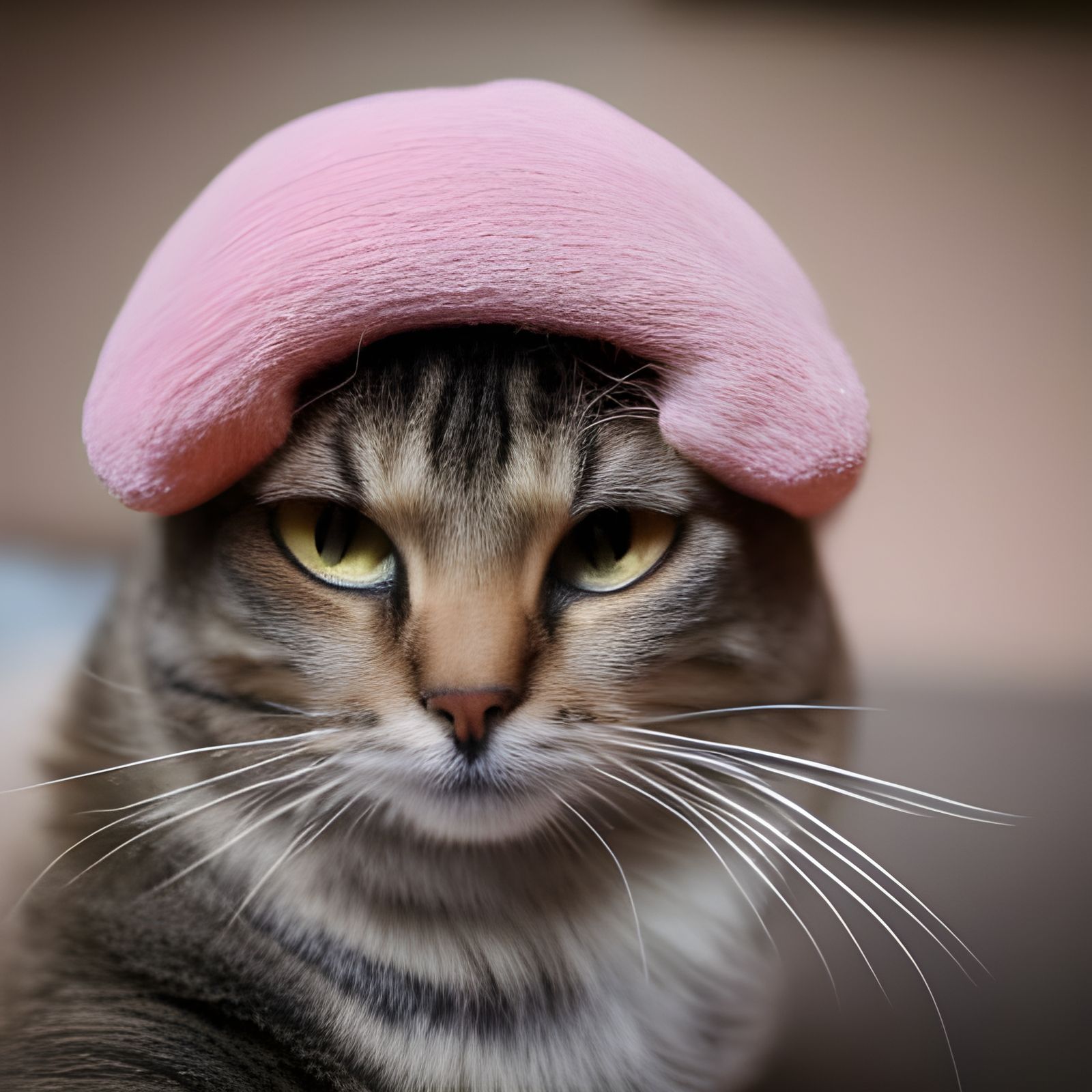 Cute Khao Manee Cat Wearing a Mushroom Hat