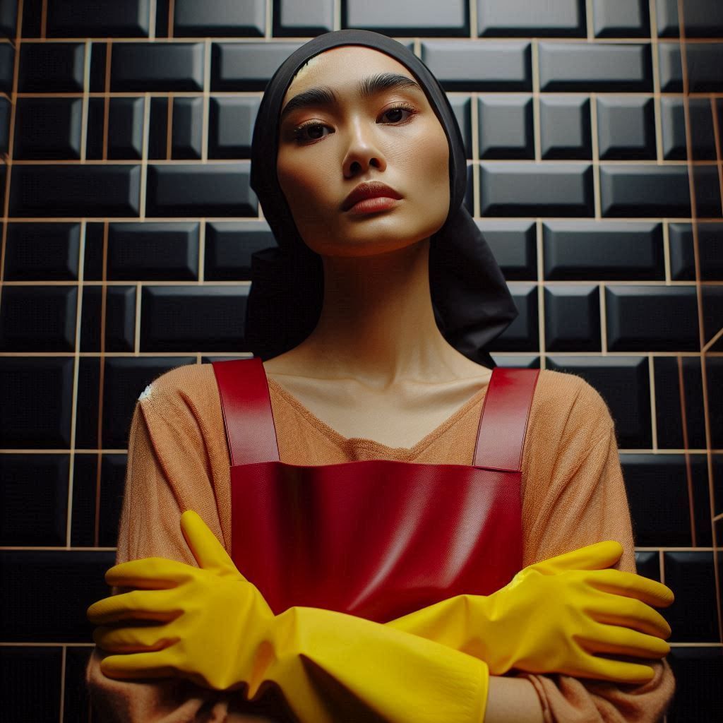 A 25 year old filipino woman with stoic facial expression, s...