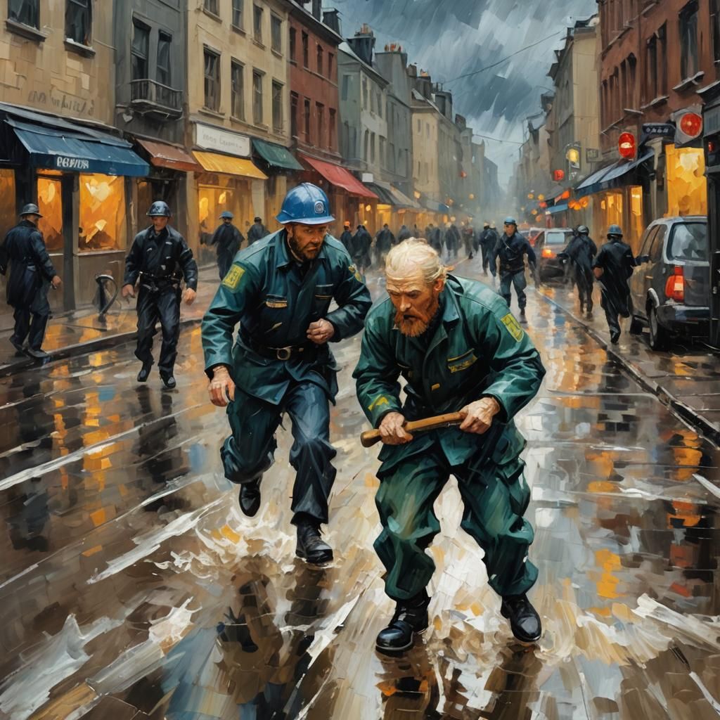 Paramedic in Stormy City: Impressionist Painting