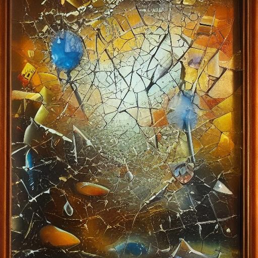 Abstract rain dotted frozen broken shattered glass framed