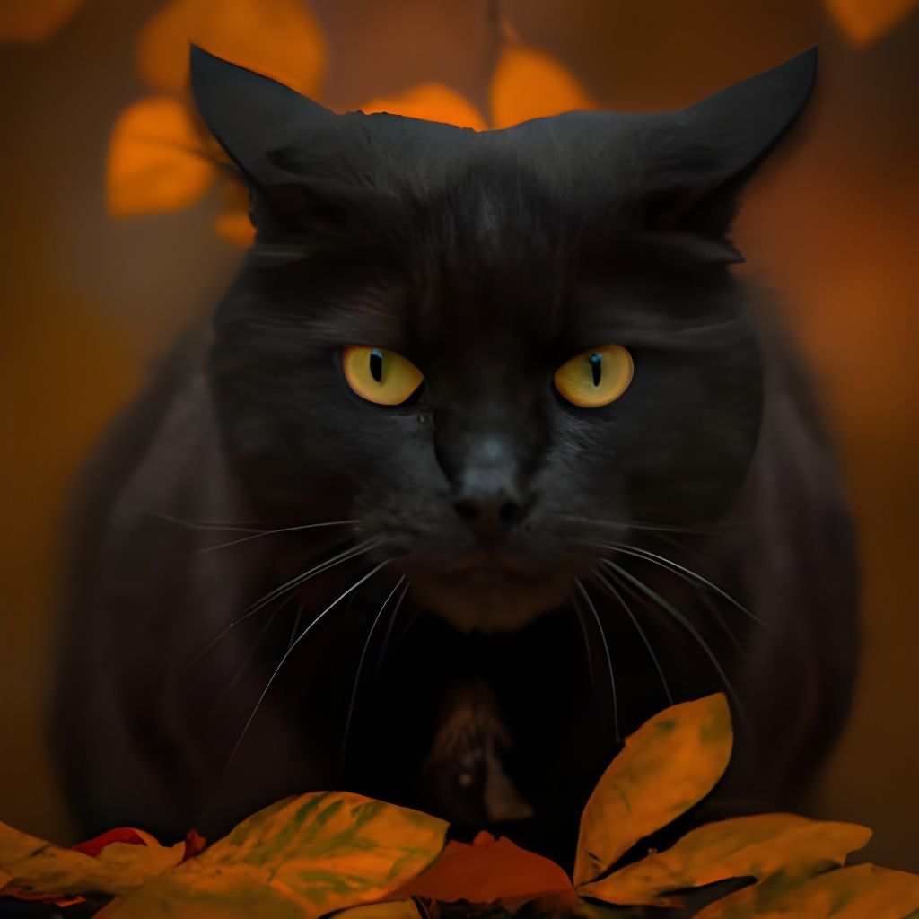 Sinister Black Cat in Autumn Landscape