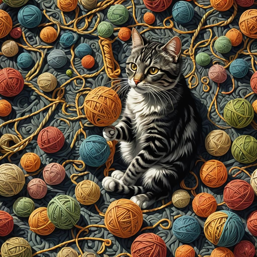 Surreal Op Art Cat in Impossible World