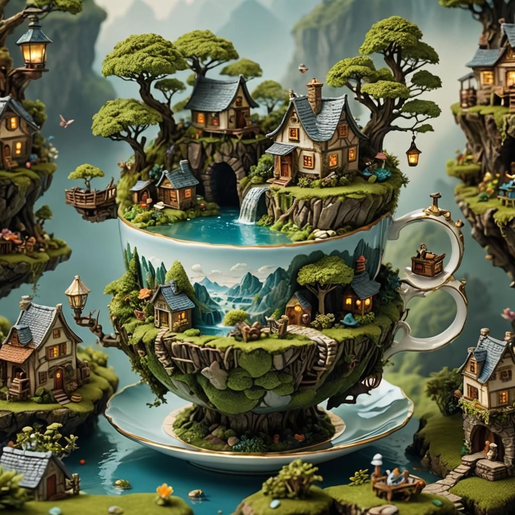 Miniature Magical World Inside A Teacup 🍵   by @Great Living 