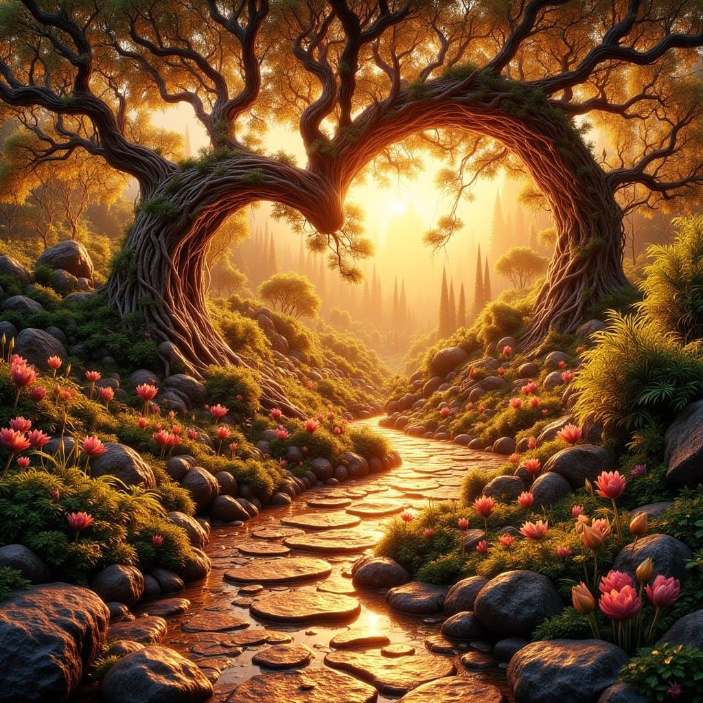 Surreal Fractal Garden in Golden Light