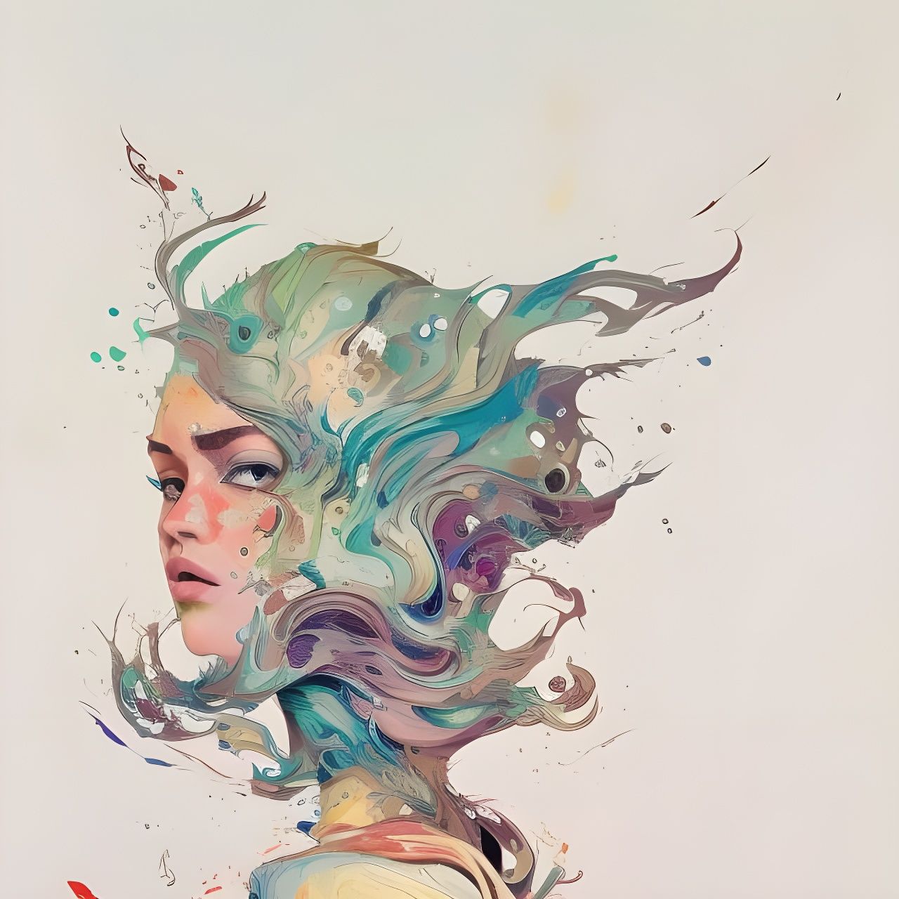 Woman Portrait , Borderlands: paper marbling! Oil splash!! O...