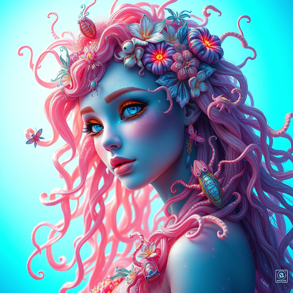 Mystical Sea Being Portrait in Art Nouveau Style