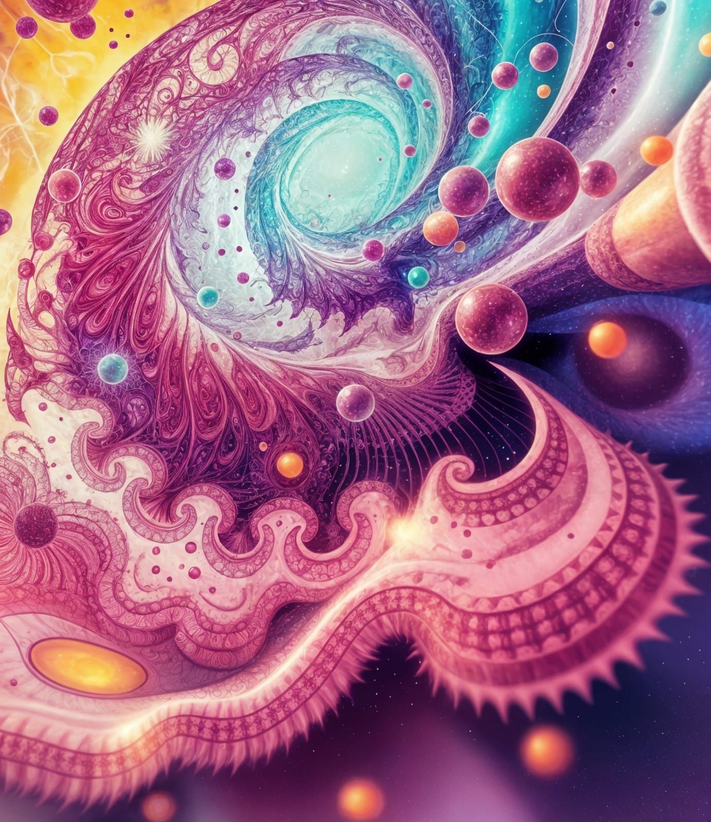 particles and anti particles appear and disappear abstract vector fractal, wave function, Zentangle, 3d shading 