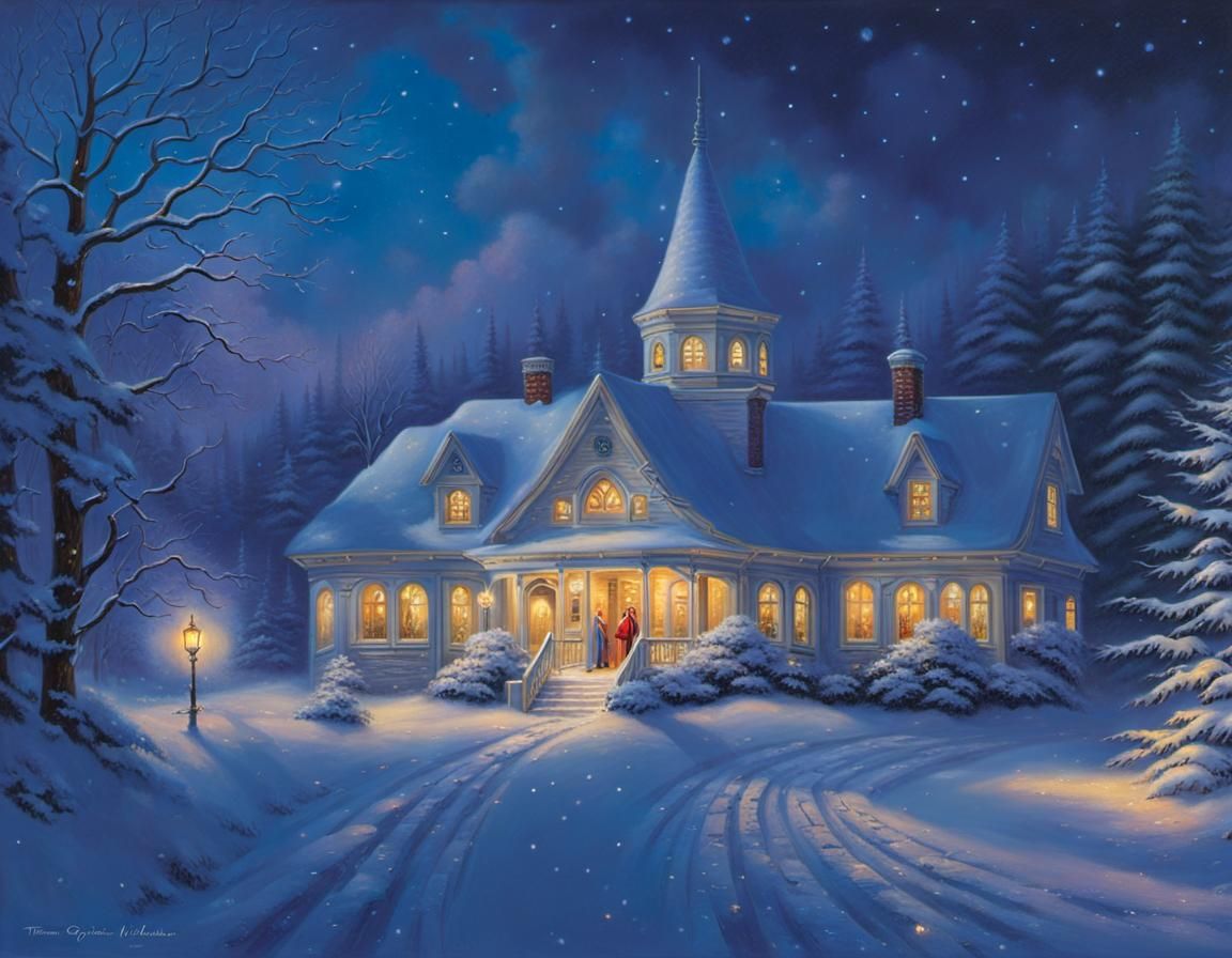 Thomas Kinkade: winter wonderland: beautiful: glittering snowflakes ...