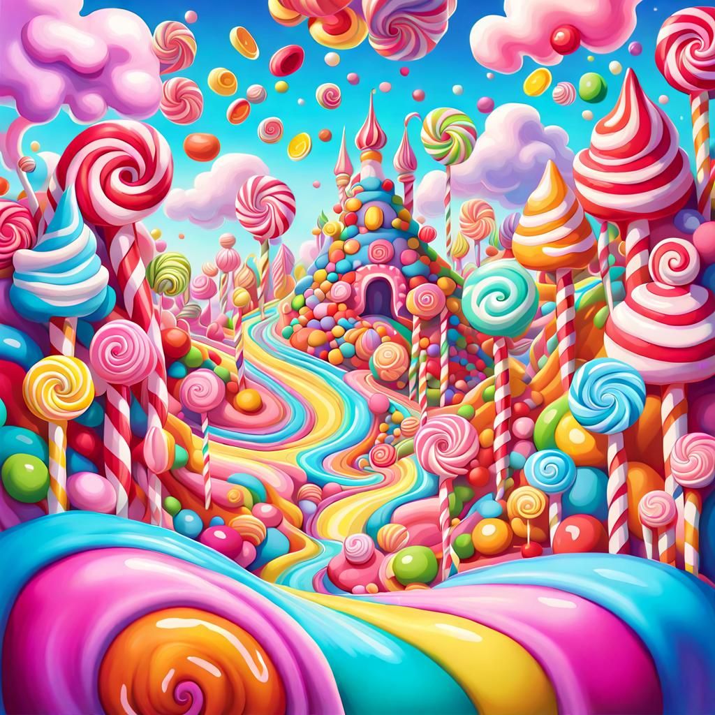 Beautiful magical Candyland everything is candy vibrant colors Candyland wonderland gouache swirls detailedCandy ...  by @Sierra Townsend
