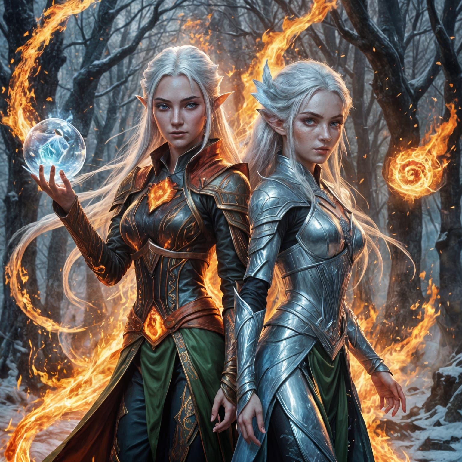 Fire and ice elven magic - AI Generated Artwork - NightCafe Creator