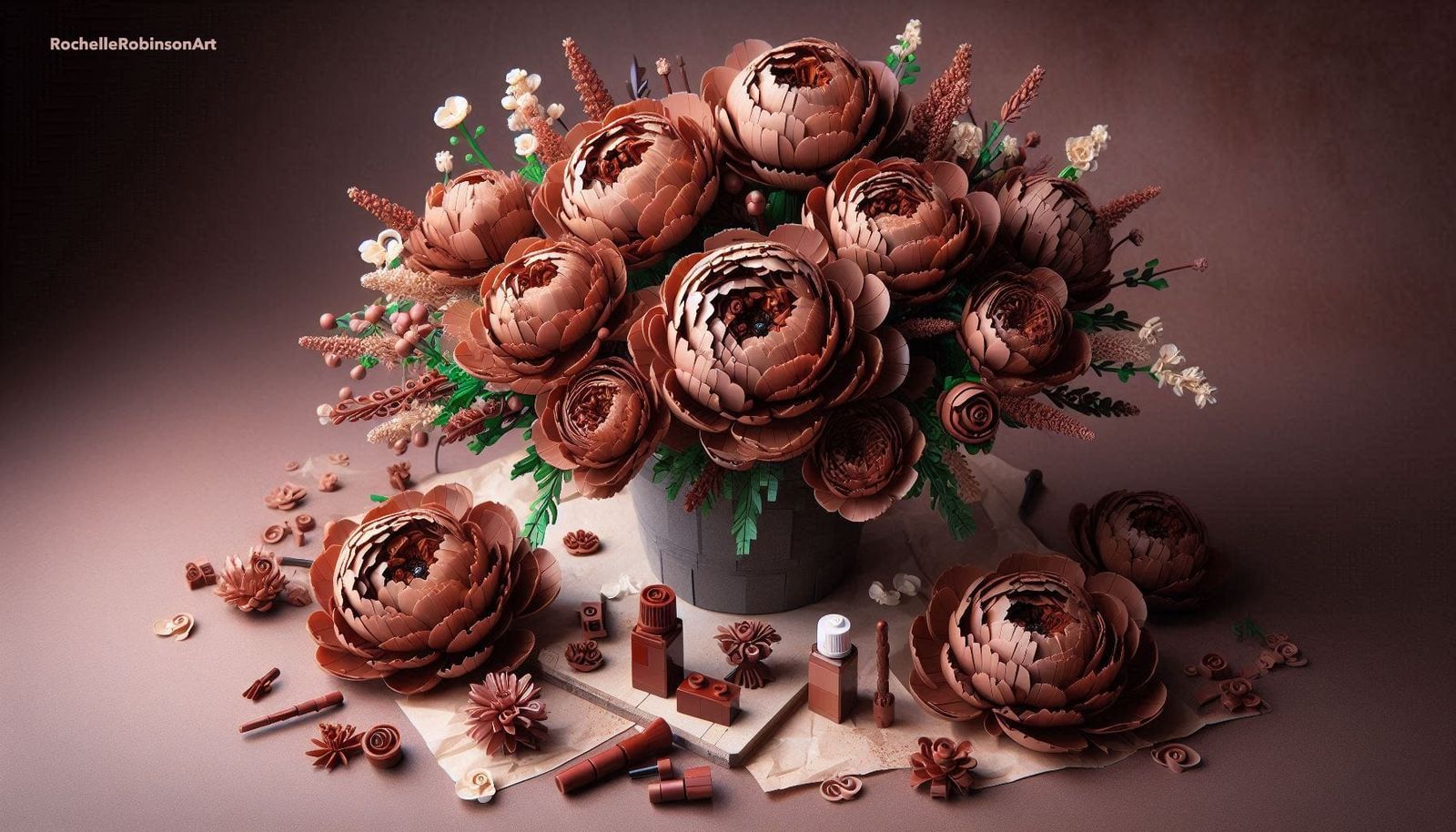 Chocolate Peonies - Lego Art