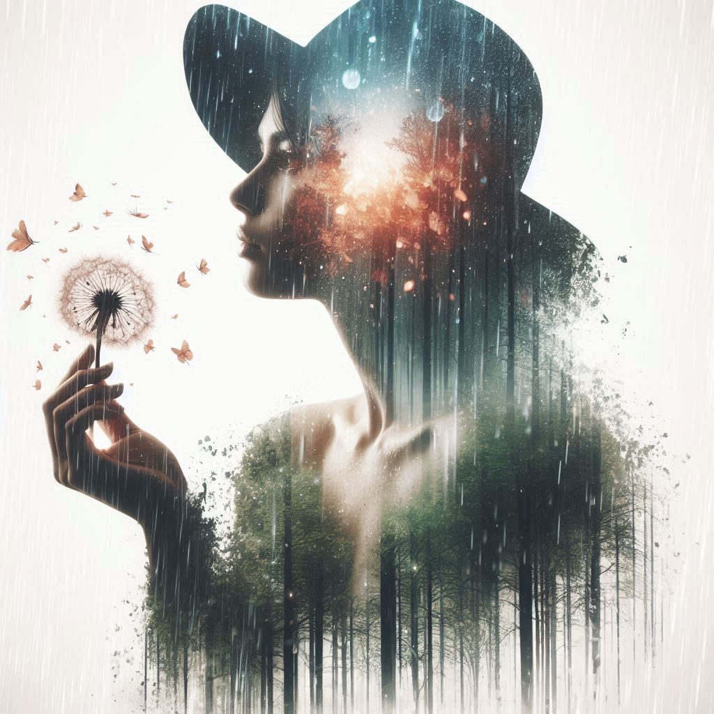 double exposure beautiful fantasy portrait landscape..