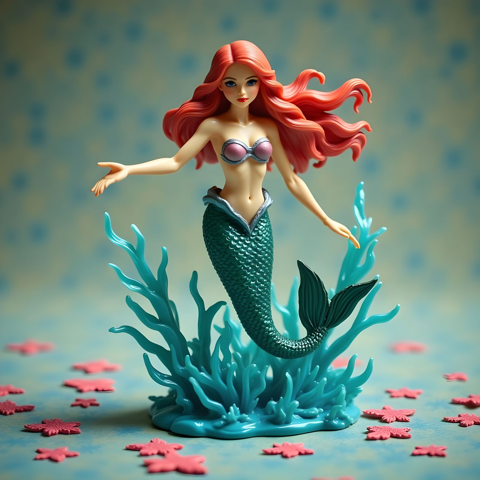mermaid figurine, underwater plastic toy world, <lora:Mini World:1.0> 