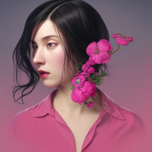 Asían girl wearing fucsia shirt