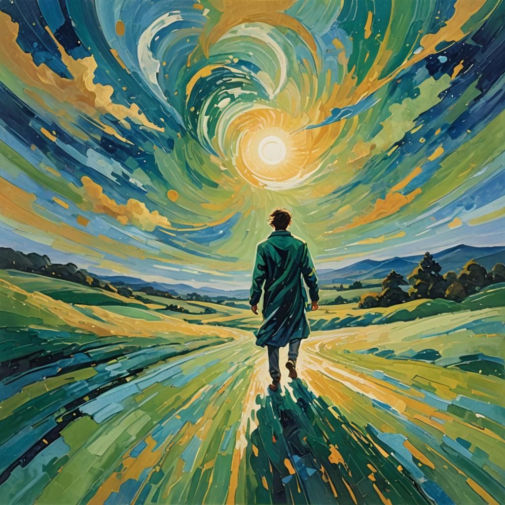 Impressionist Figure Stepping into Infinite Expanse