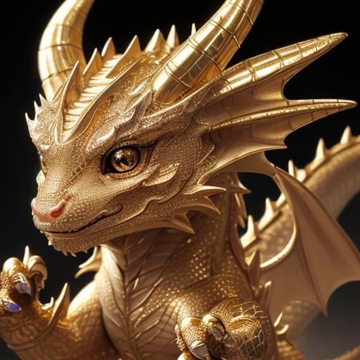 Cute chibi dragon, gold and silver, ultradetailed, intricate...