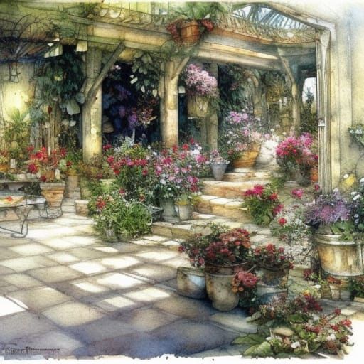 Patio garden AI Generated Artwork NightCafe Creator