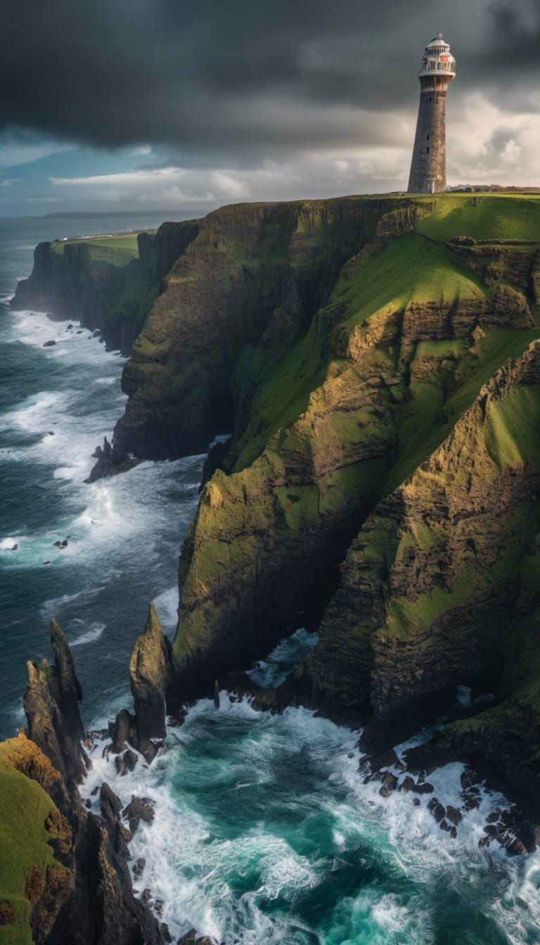 <lora:EpicLandscapes10:1.0> RAW Photo, ultra realistic, crisp, ultrasharp, ireland, cliffs, huge waves, light tower, epic shot, 8K, masterpi...
