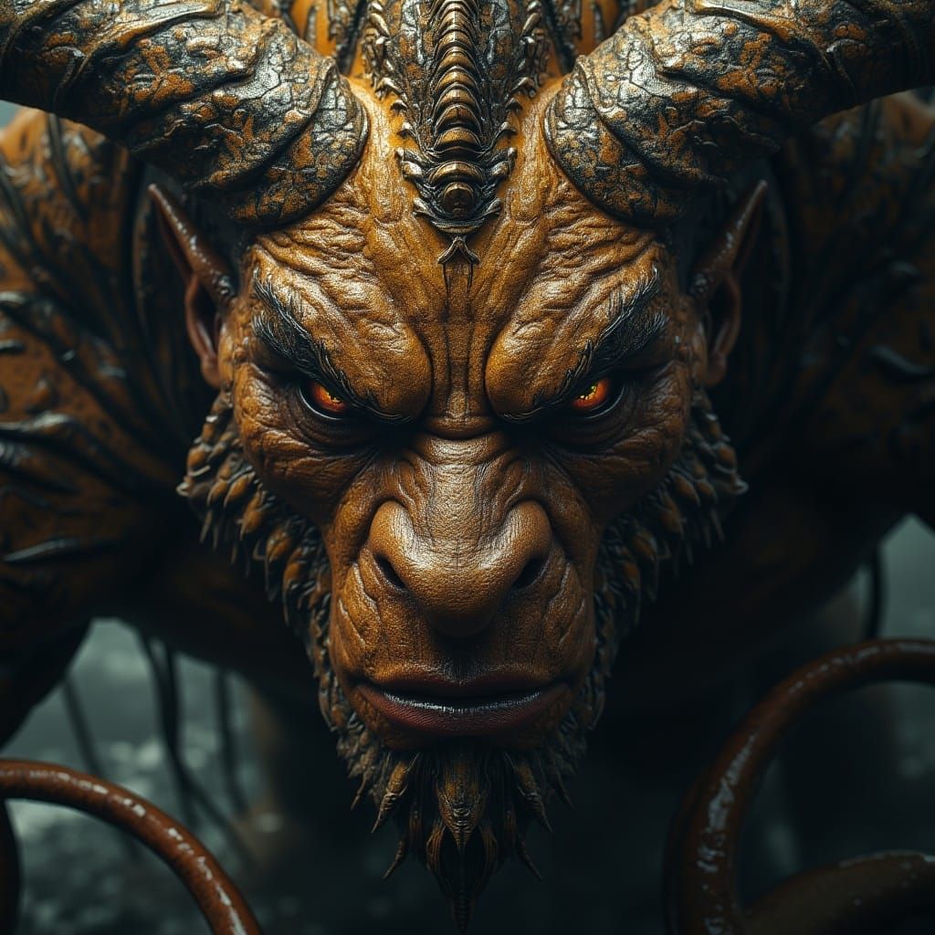 <lora:MJ6 CinematicFlux:1.0> A close-up portrait of a mythical creature;  in the style of Alex Alemany, illustration epic scene, volumetric...