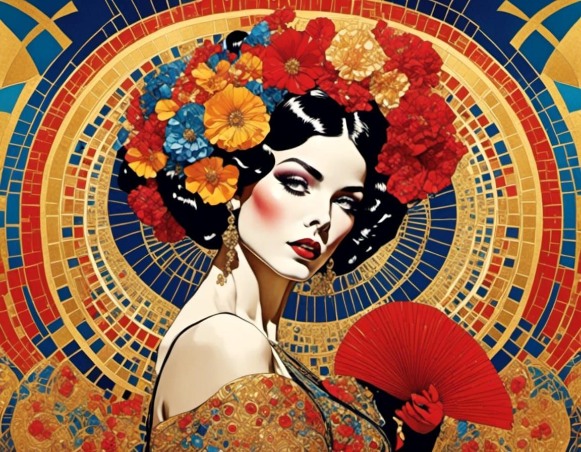  <lora:Boho Psychedelica:1.0> Spanish Flamenco Dancer zentangle background<lora:Sparkling Collage:1.0>