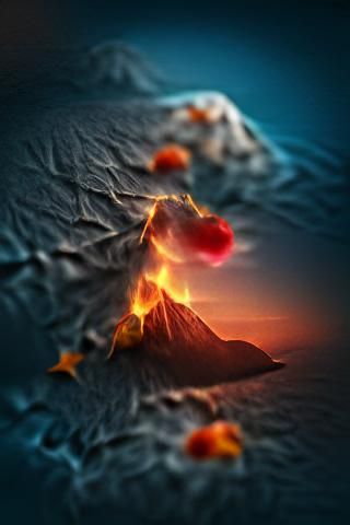 Stromboli erupting in the night bokeh Cinema 4D 3D shading h...
