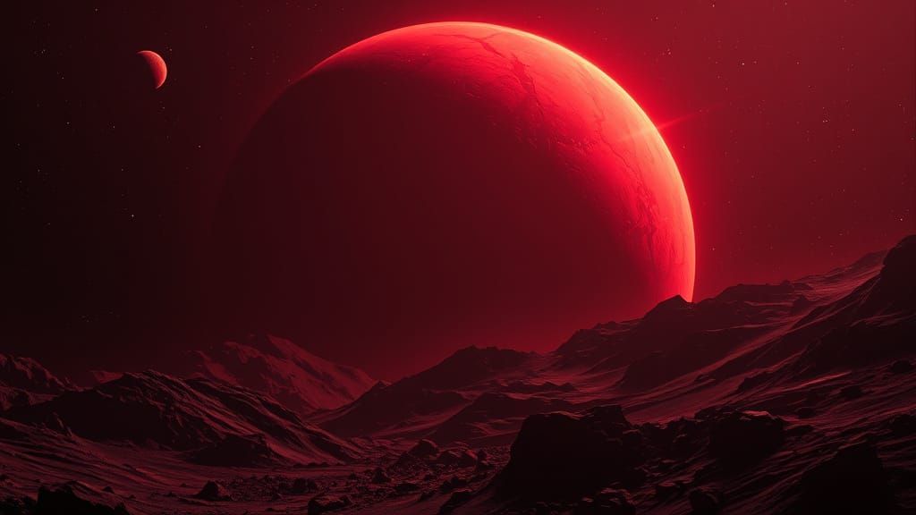 outer space, dark red planet