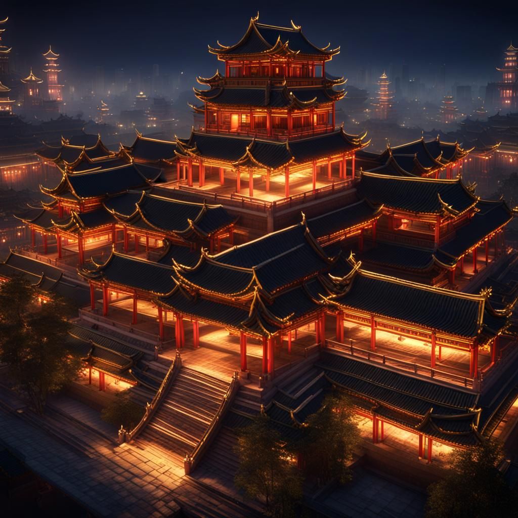 Traditional Chinese palaces at night - AI Generated Artwork - NightCafe ...