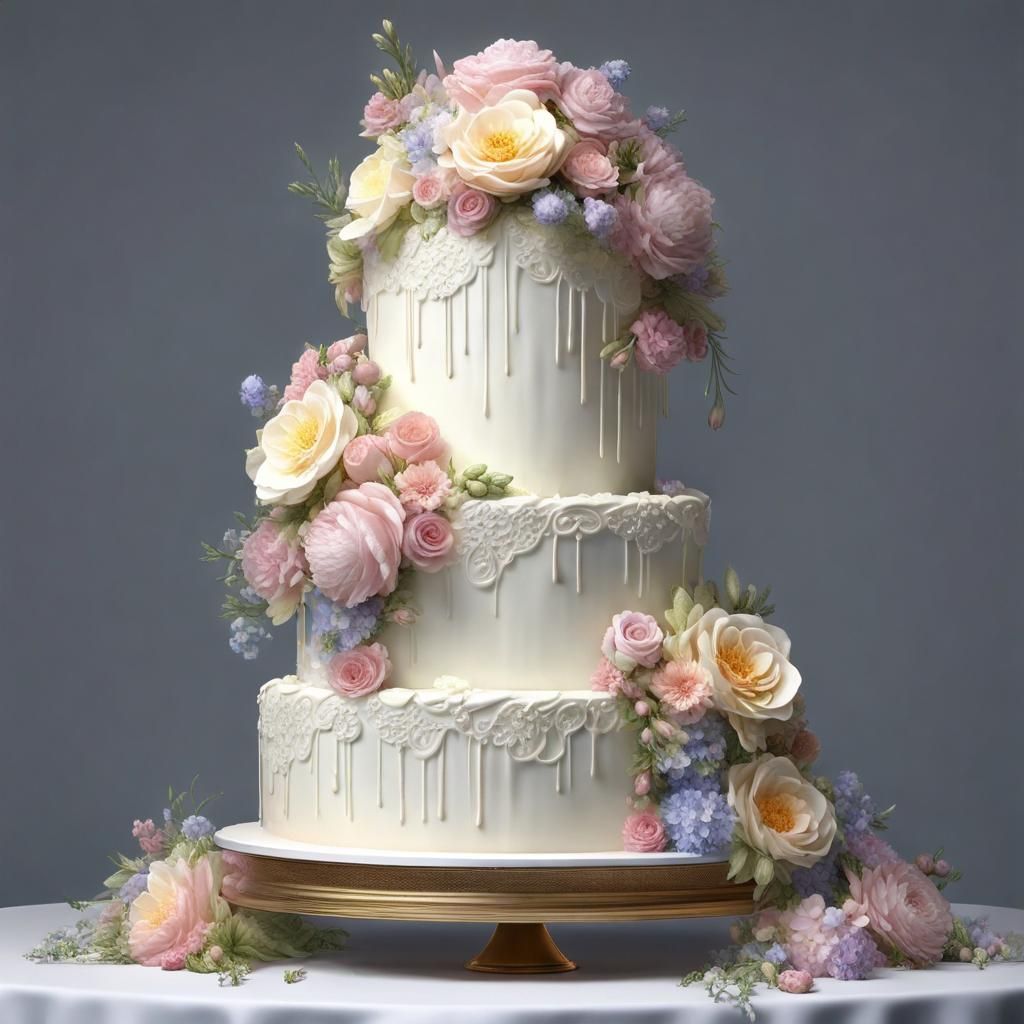 elegant 3 layer wedding cake with pastel flowers  by @LilyPad