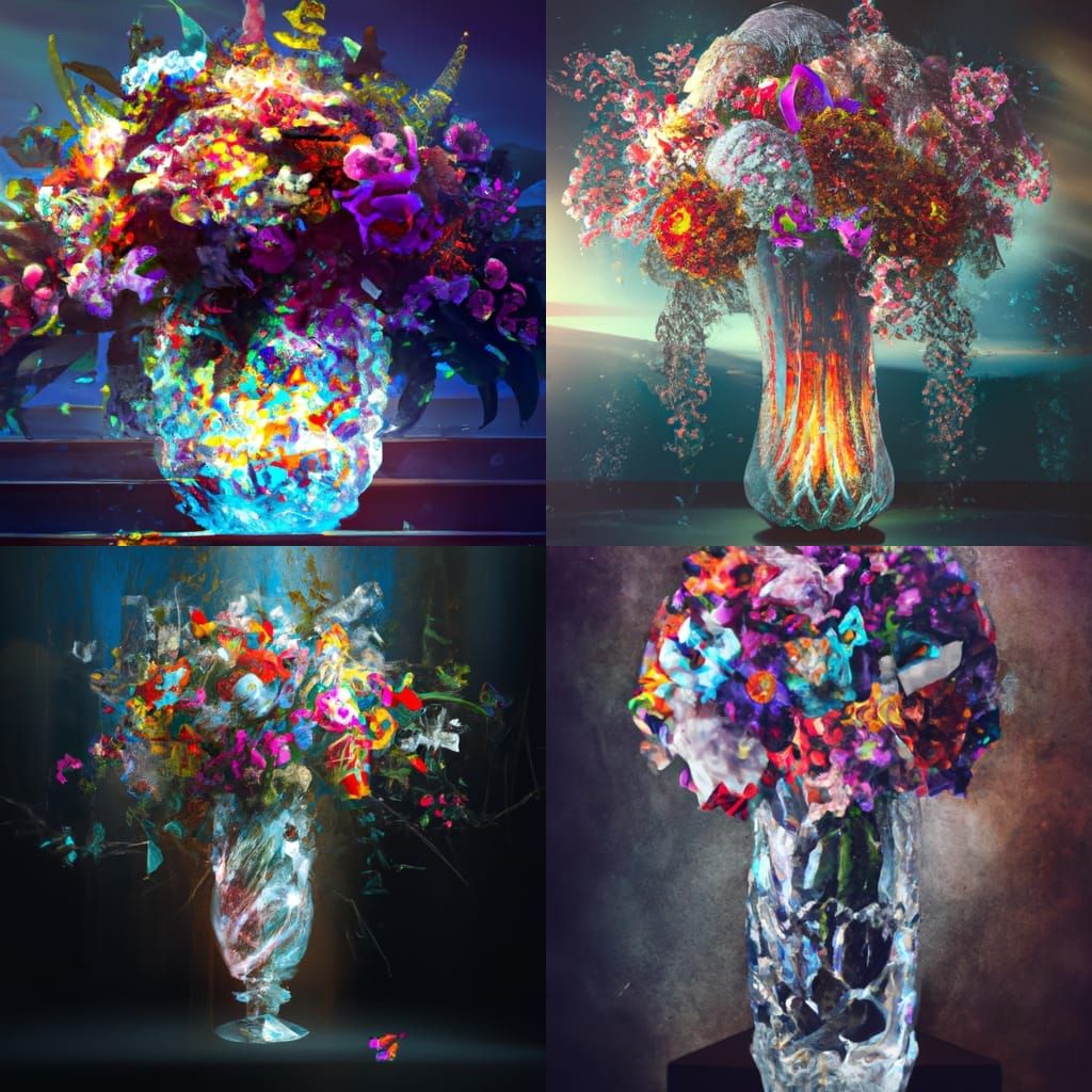 Bouquet of flowers in a shining crystal vase