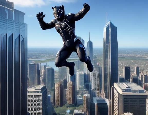 <lora:CrystalClusterV8:1.0> The black panther jumping off a ...