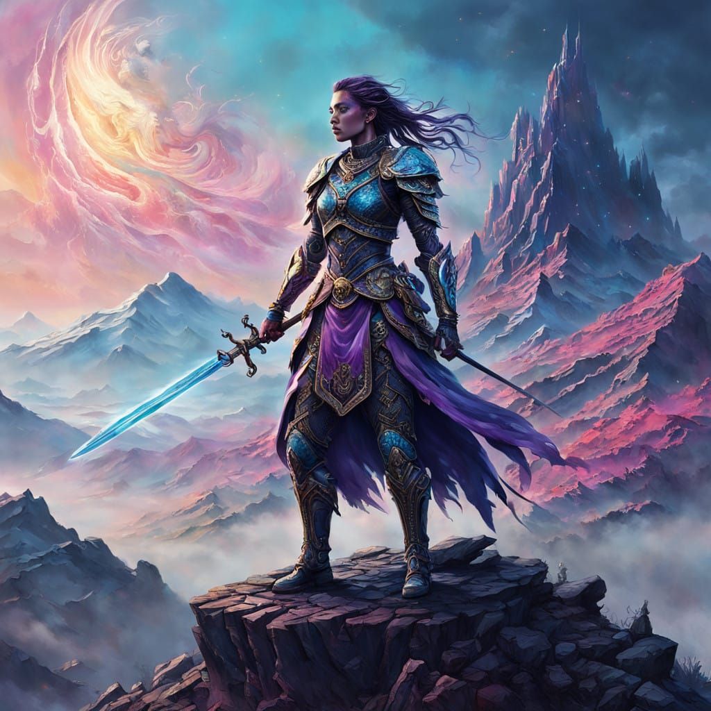 Ethereal Warrior Ascends Cyberpunk Peak