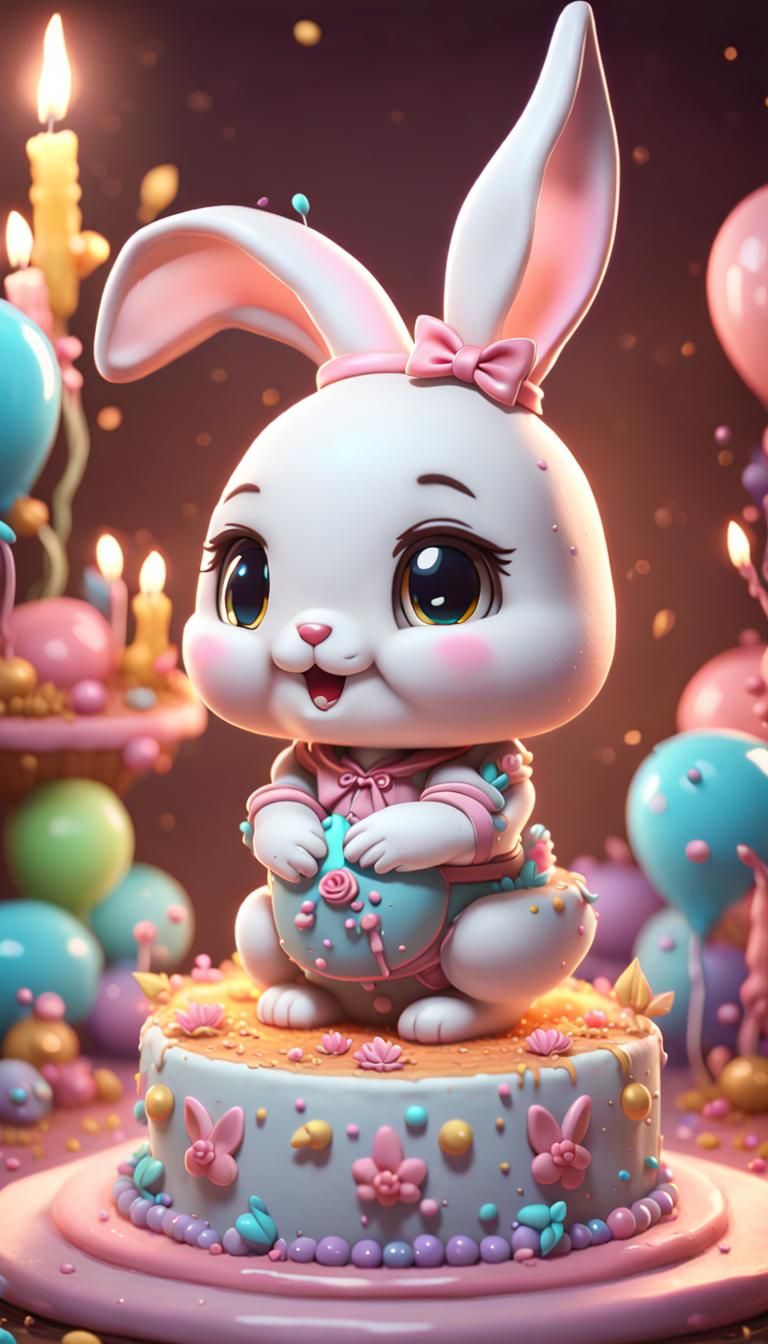 A cute chibi bunnt birthday cake