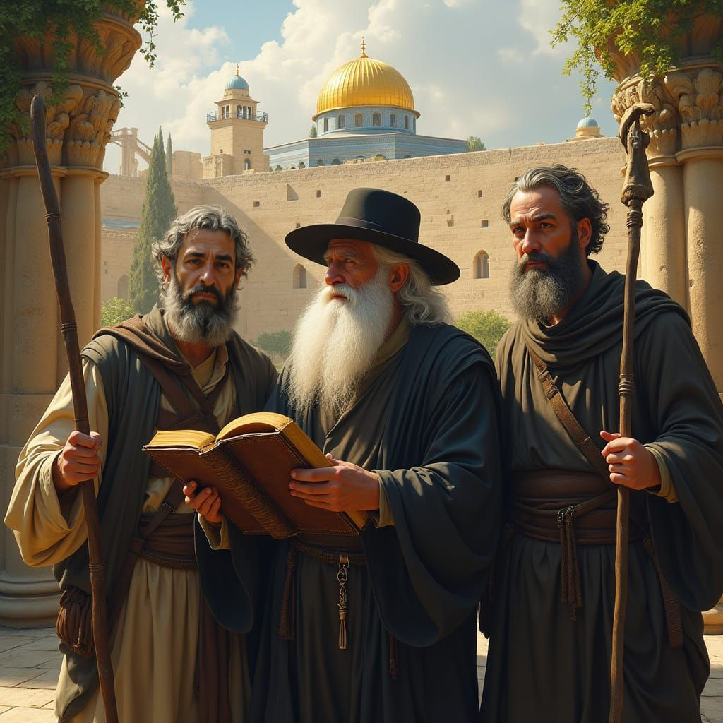 Ancient Rabbi Surrounded by Youthful Guardians