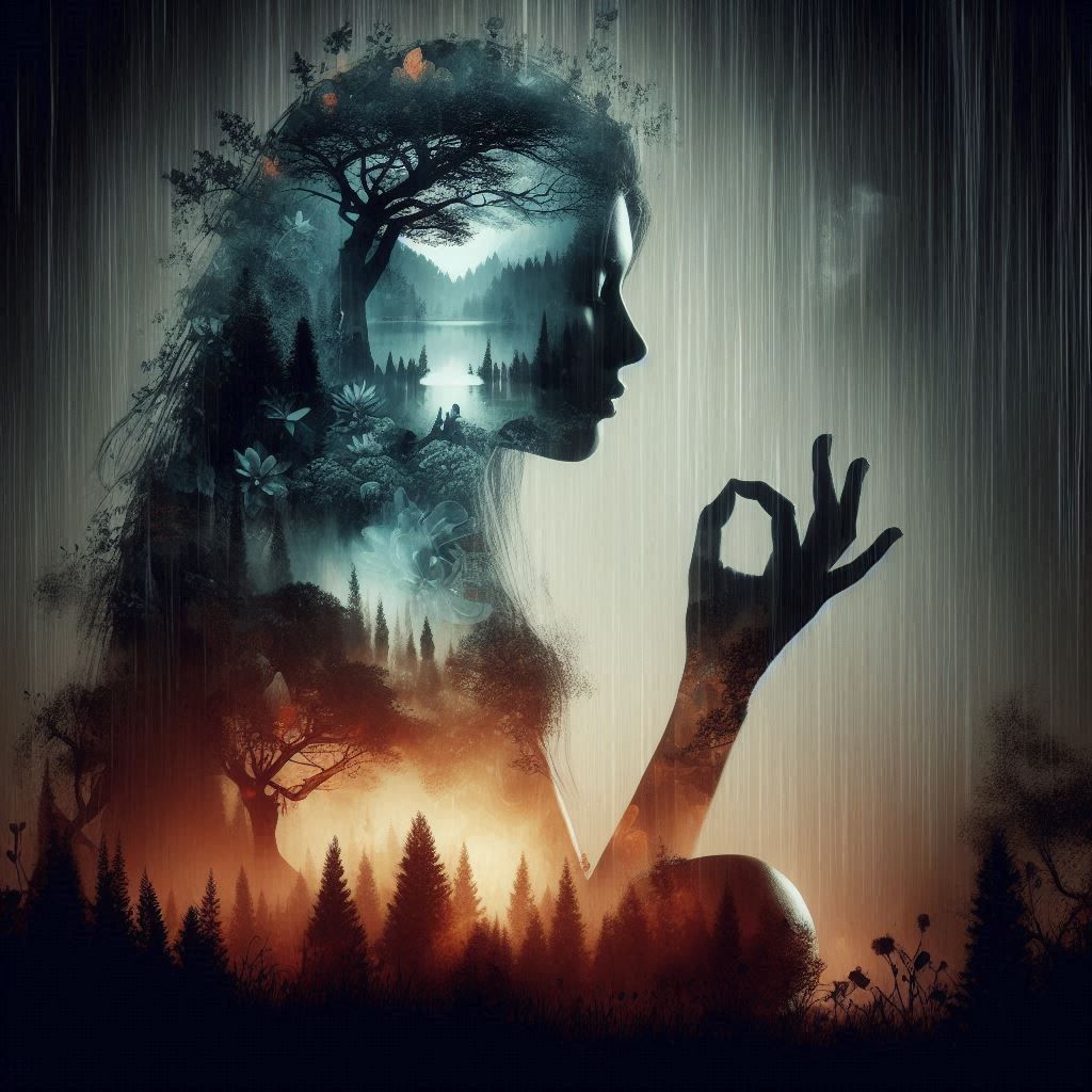 double exposure beautiful fantasy DALL-E 3 portrait landscap...
