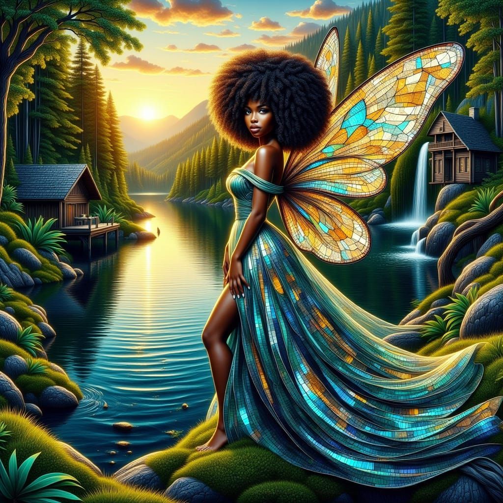 <lora:WINGS IN BEAUTY:1.0> <lora:MOSAIC IN BEAUTY:1.0> Beautiful mosaic wings, elegance, jaw dropping scene, sinister, teal silver yellow,, ...