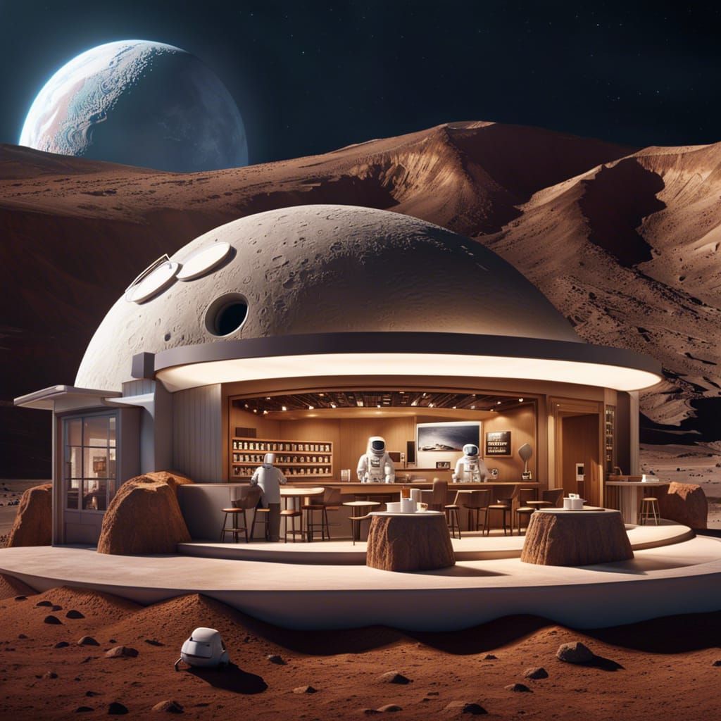 Coffee shop on the moon - AI Generated Artwork - NightCafe Creator