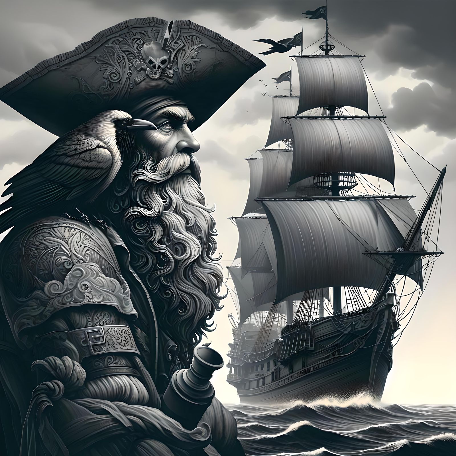 CAPTAIN ON A SHIP SAILING IN GREY