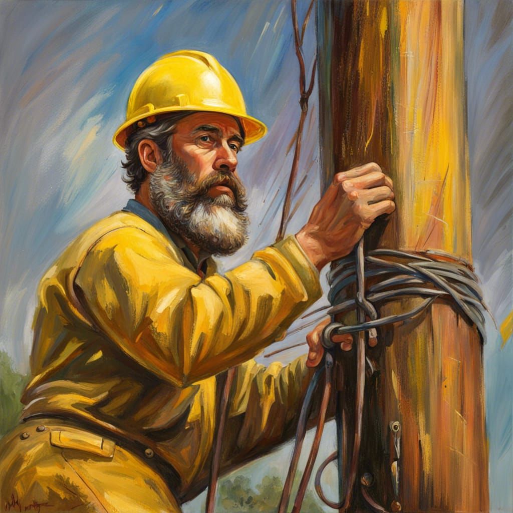 Claude Monet Working on a Utility Pole  by @DS_Lyoko