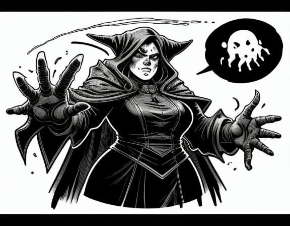 A fantasy illustration of a	female	plus-sized	Zombie	Acolyte	 wearing conservative clothing,	 near a	Scientific laborato...