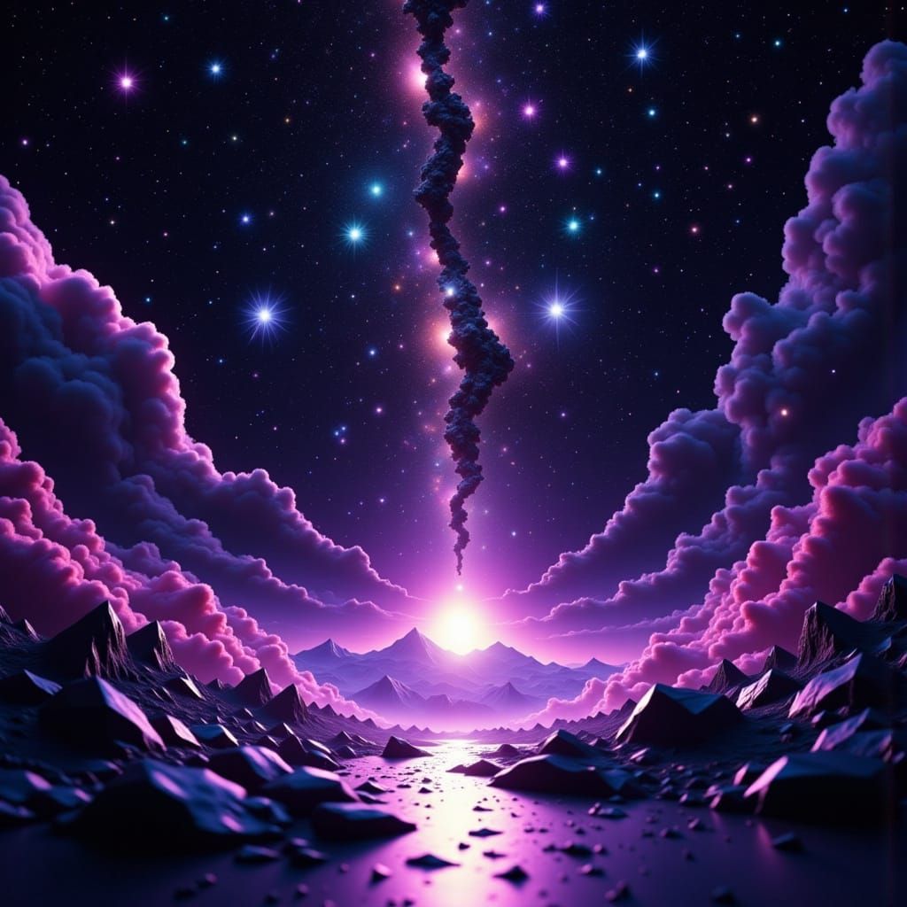 Gothic Minimalist Purple Galaxy in H.R. Giger Style