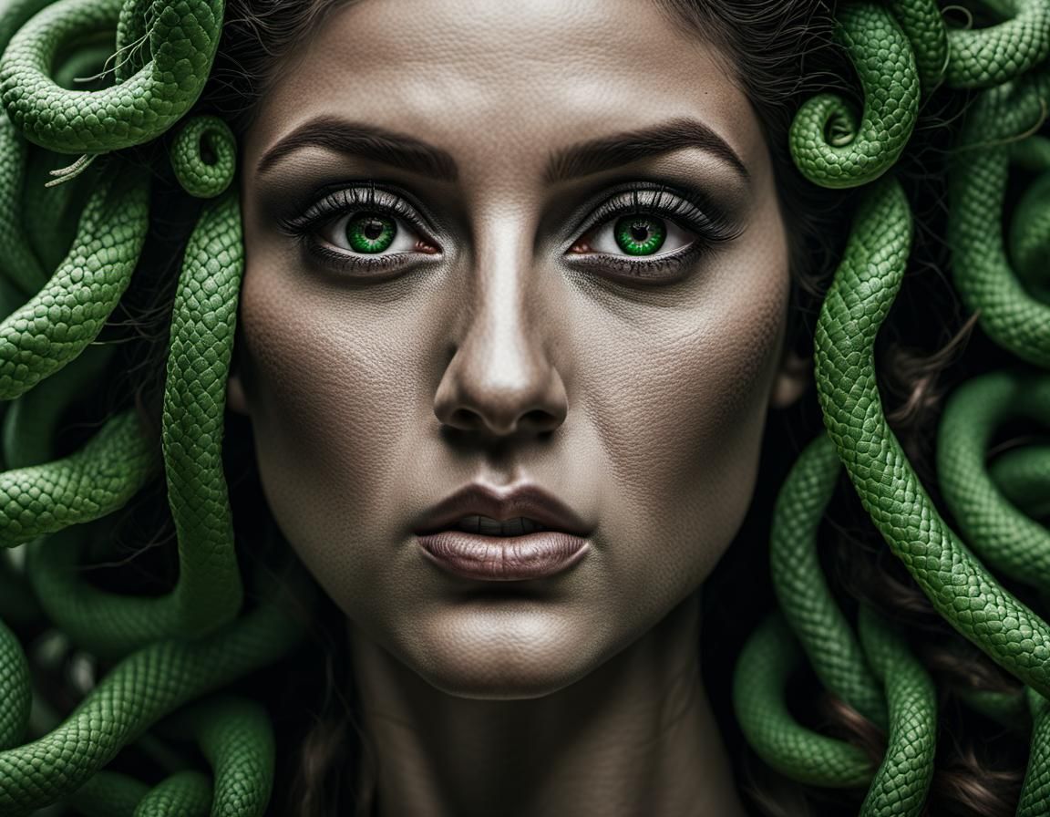 Medusa whit green eyes - AI Generated Artwork - NightCafe Creator