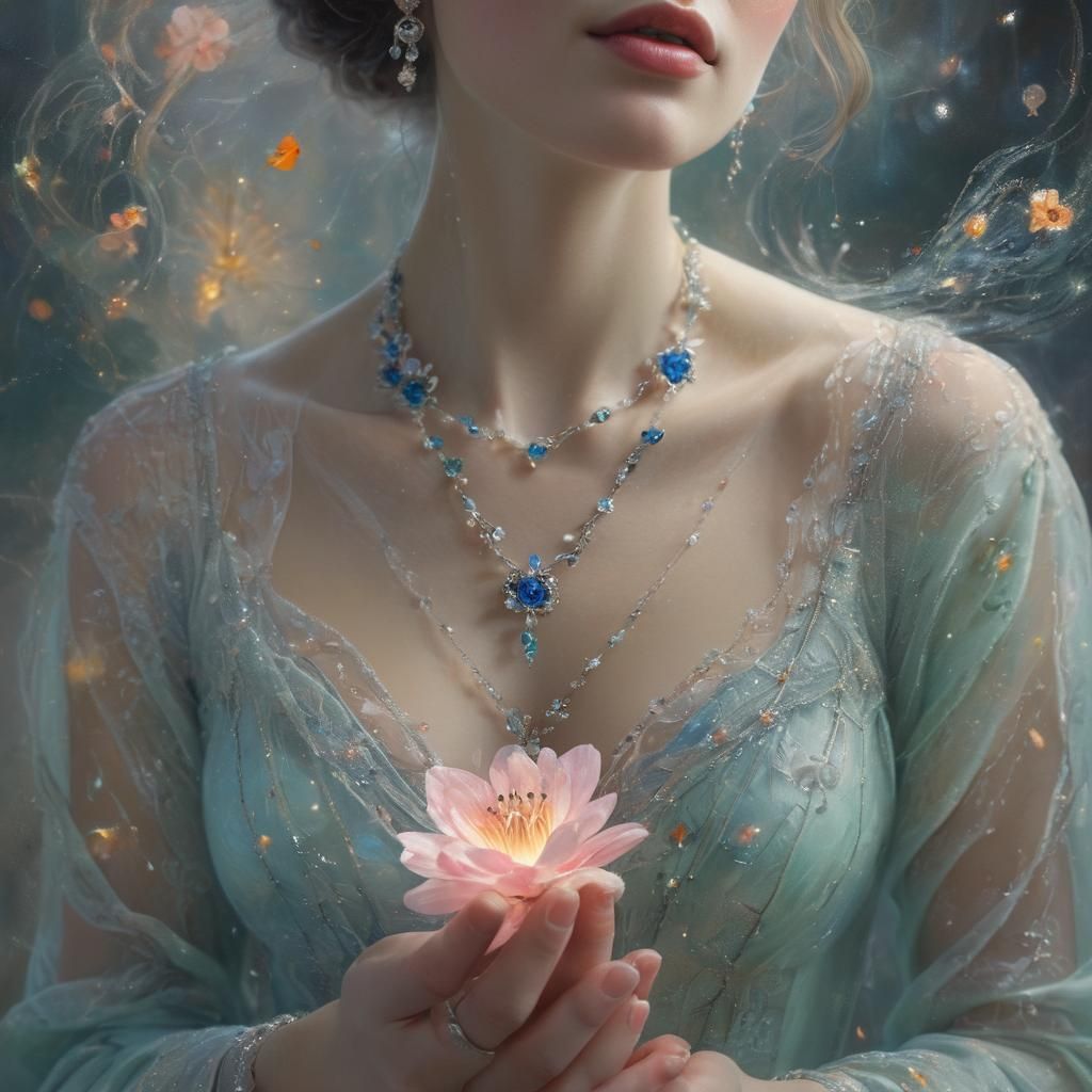 Woman with Glowing Flower in Magical Realism