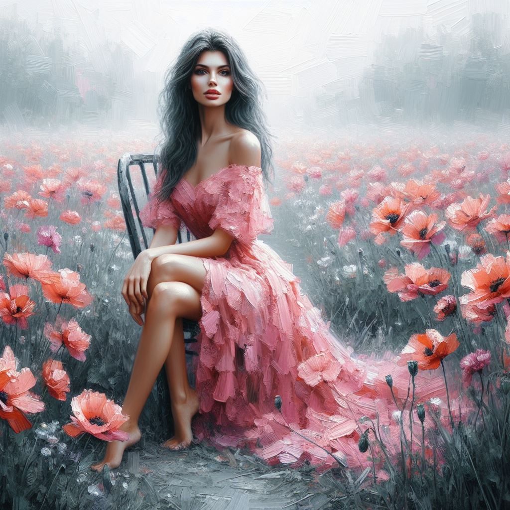 Beautiful Woman Portrait in a poppy field