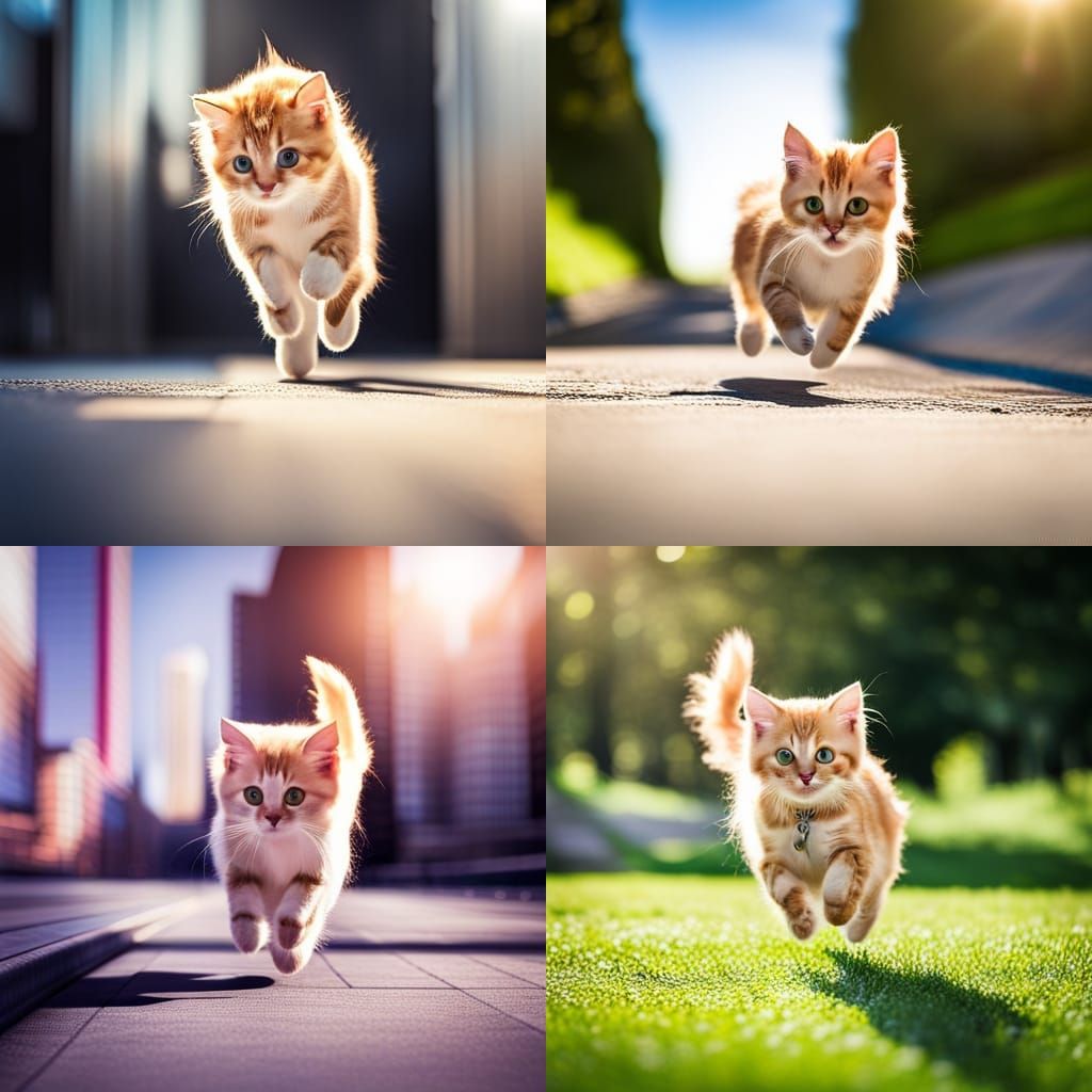 excited kitty running around on a sunny afternoon