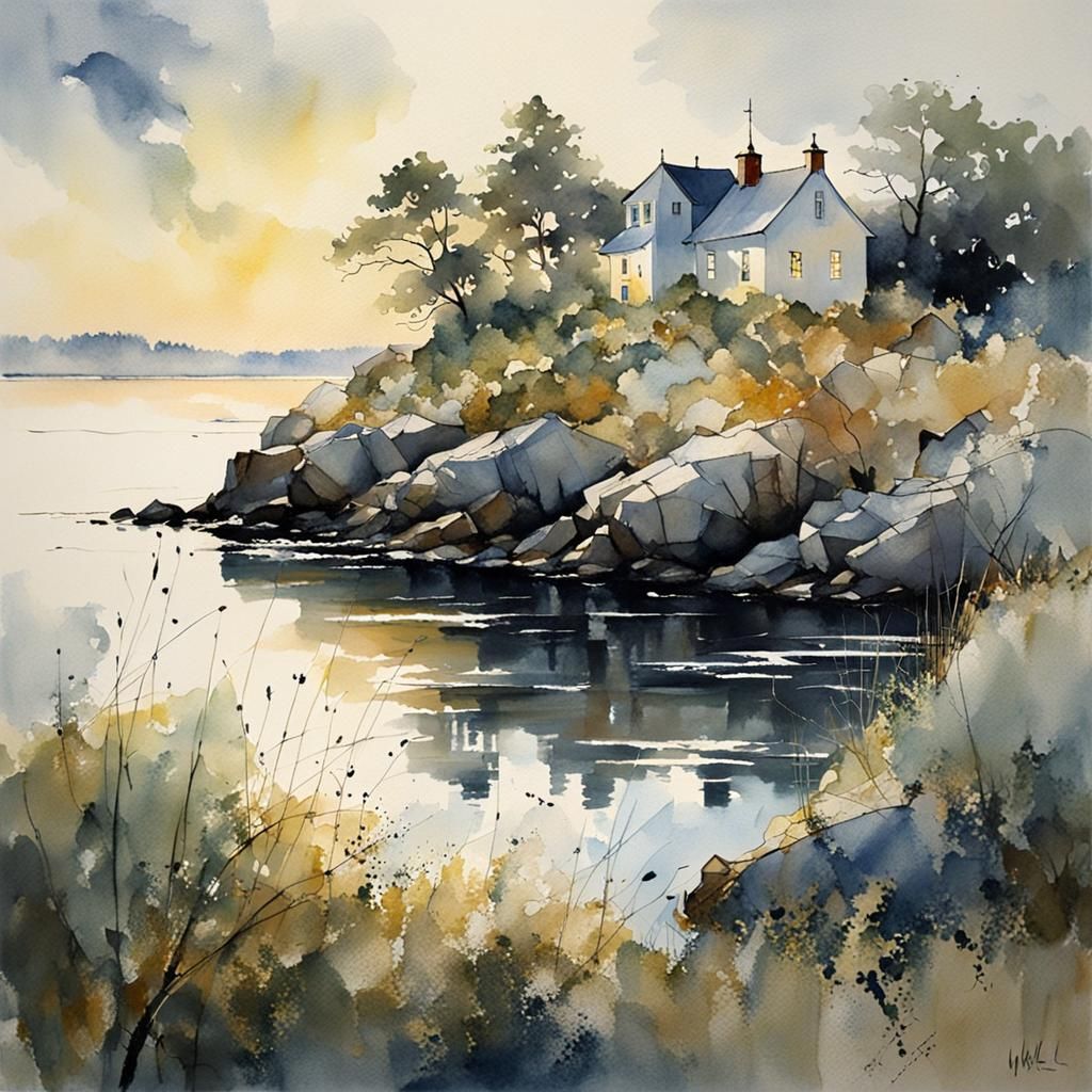 Swedish archipelago coast in the soft evening light, by Stew...