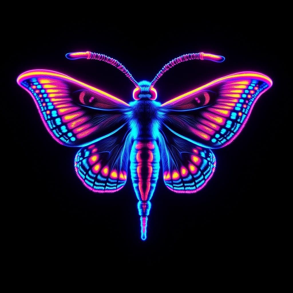 <lora:Blacklight nocturne:1.0> blacklight vibrant neon image of a deathhead moth