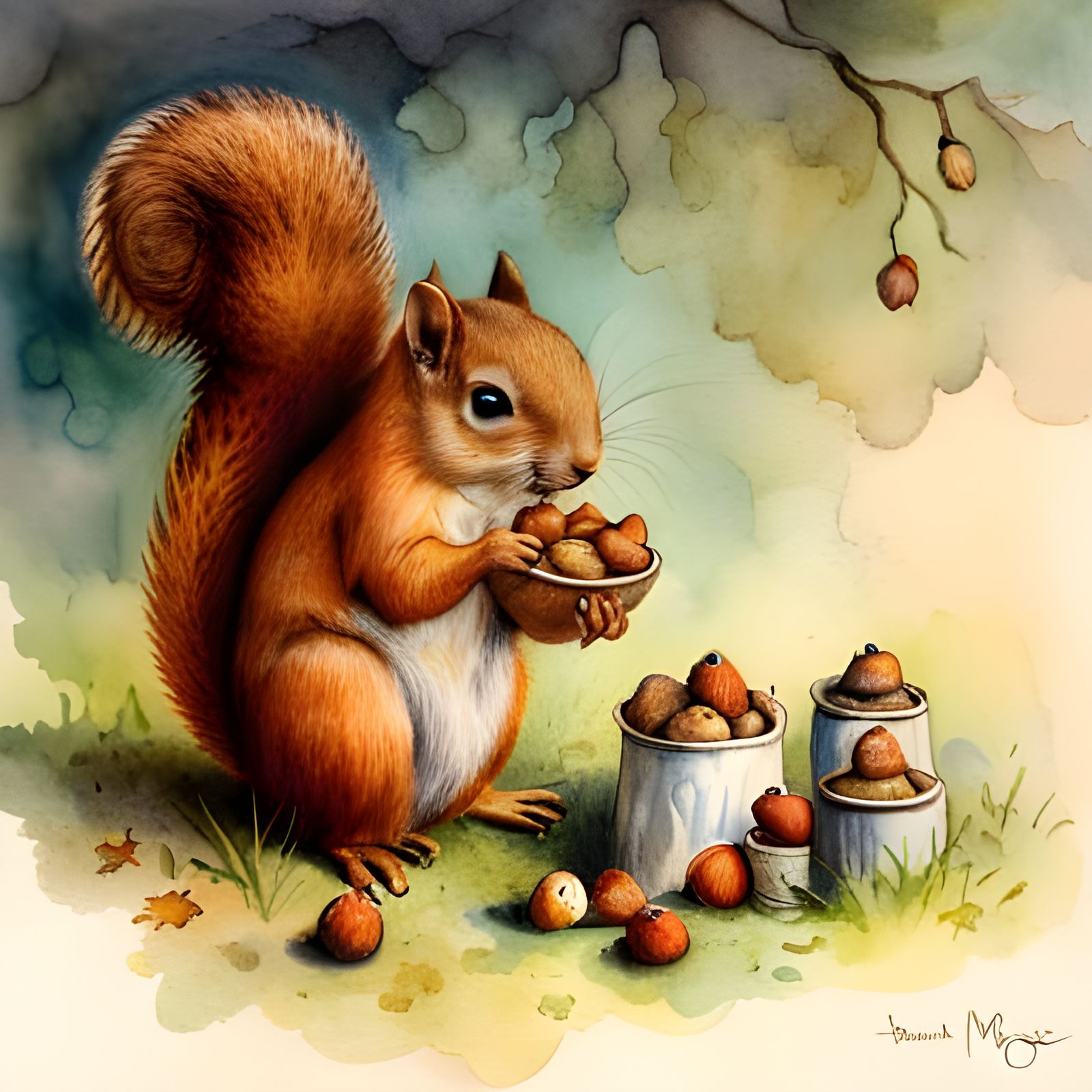 Squirrel at Dinner  by @Prettysleepy Art